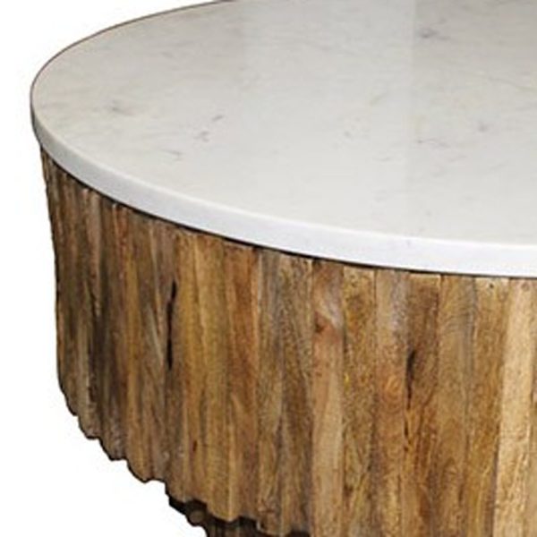 Round Marble Top and Wooden Strips Coffee Table - Image 4