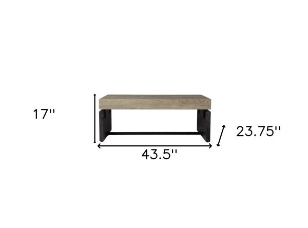 44" Natural And Black Chunky  Wood With Iron Coffee Table - Image 4
