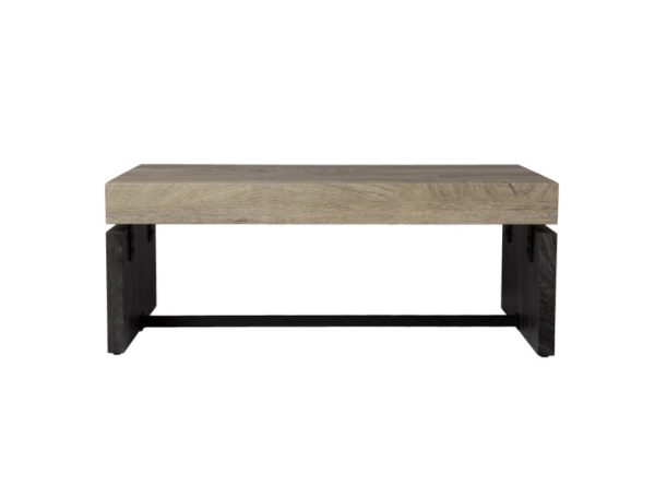 44" Natural And Black Chunky  Wood With Iron Coffee Table - Image 2