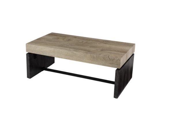 44" Natural And Black Chunky  Wood With Iron Coffee Table - Image 3