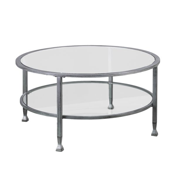 36" Silver Glass And Metal Round Coffee Table - Image 2