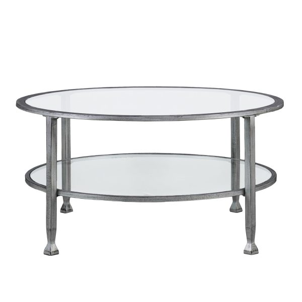 36" Silver Glass And Metal Round Coffee Table - Image 3