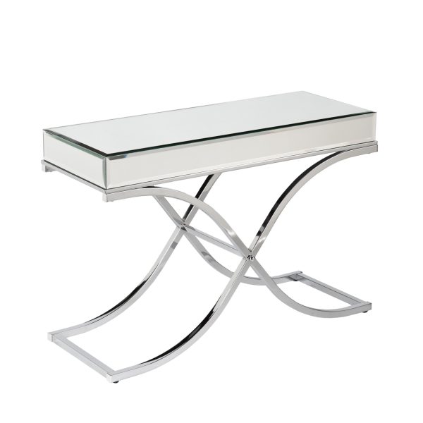 42" Silver Mirrored Glass Cross Leg Console Table - Image 2