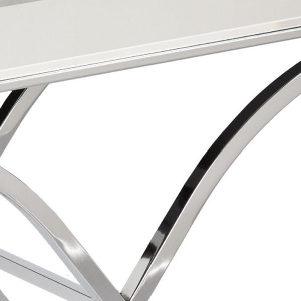 42" Silver Mirrored Glass Cross Leg Console Table - Image 3