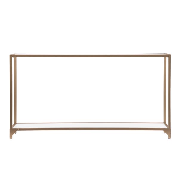 56" Clear and Gold Glass Mirrored Frame Console Table With Shelves - Image 2