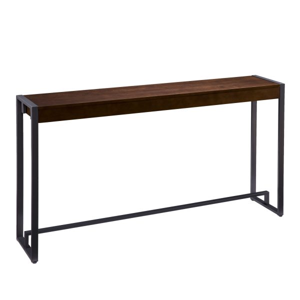 54" Dark Brown and Gunmetal Sled Console Table - Image 3