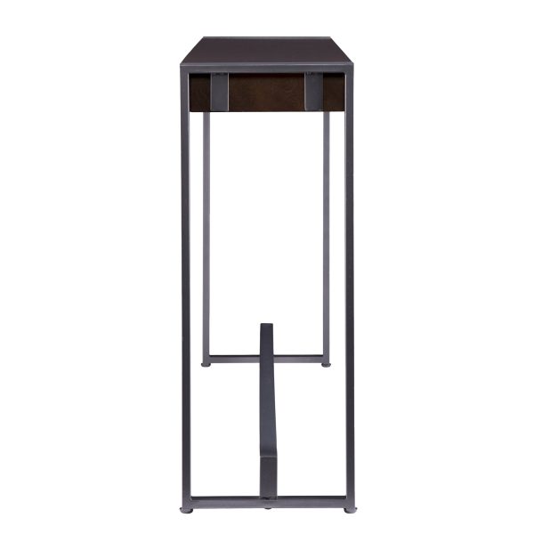 54" Dark Brown and Gunmetal Sled Console Table - Image 4
