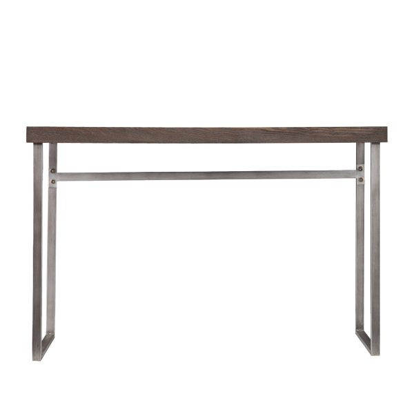 46" Gray Brown and Silver Distressed Sled Console Table - Image 2