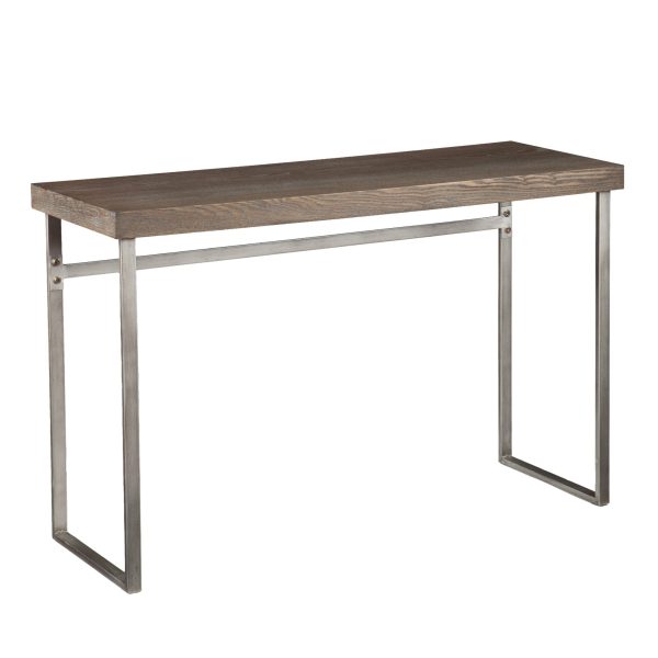 46" Gray Brown and Silver Distressed Sled Console Table - Image 3