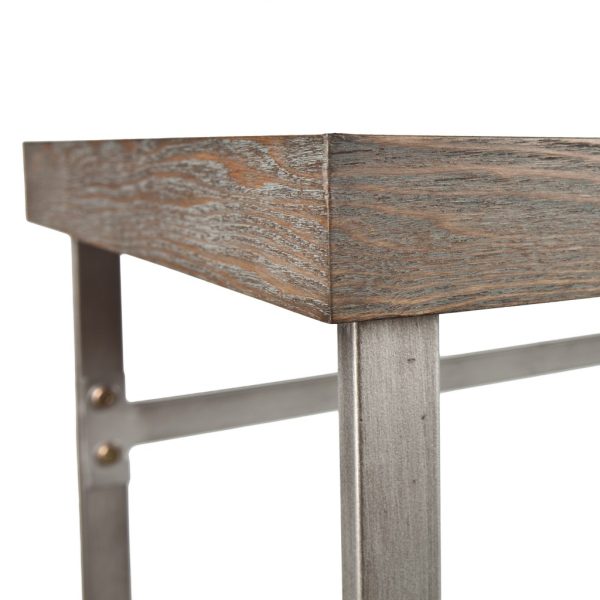 46" Gray Brown and Silver Distressed Sled Console Table - Image 4