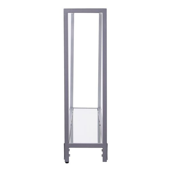 56" Clear and Silver Glass Mirrored Floor Shelf Console Table With Storage - Image 2