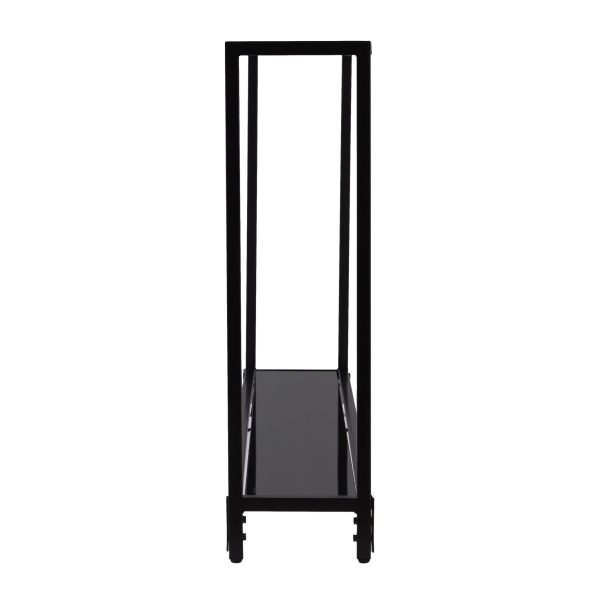 56" Clear and Black Glass Frame Console Table With Shelves - Image 4