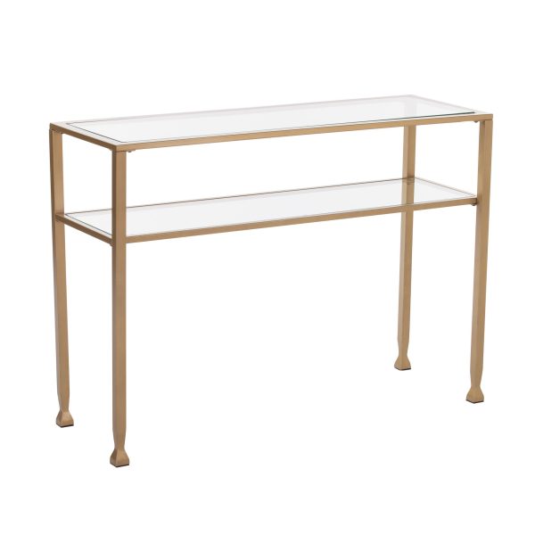 43" Clear and Gold Glass Console Table With Shelves - Image 3