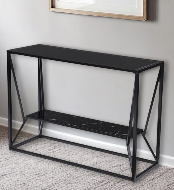 42" Black Glass Frame Console Table With Shelves - Image 2
