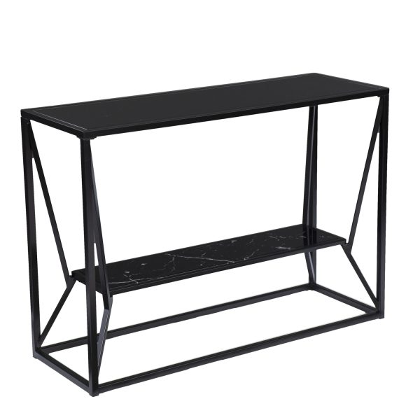 42" Black Glass Frame Console Table With Shelves - Image 4