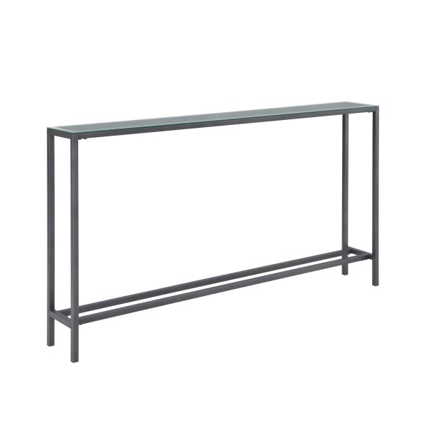 56" Silver and Gunmetal Mirrored Glass Console Table - Image 3