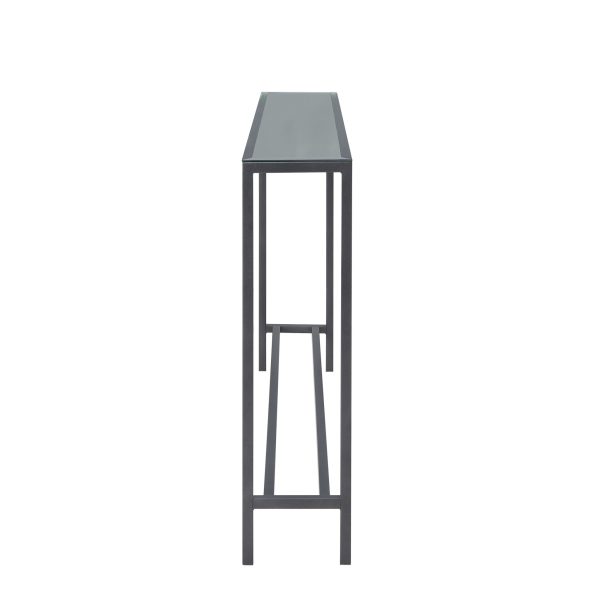 56" Silver and Gunmetal Mirrored Glass Console Table - Image 4
