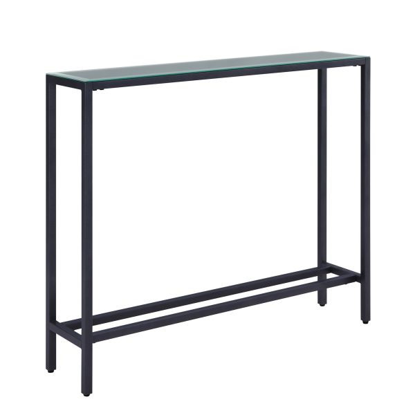 36" Black and Gunmetal Mirrored Glass Console Table - Image 4