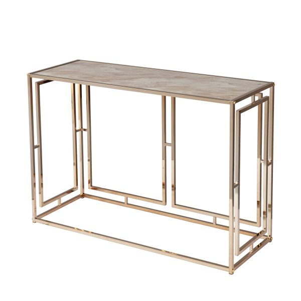 44" Champagne and Gold Faux Marble Frame Console Table - Image 3