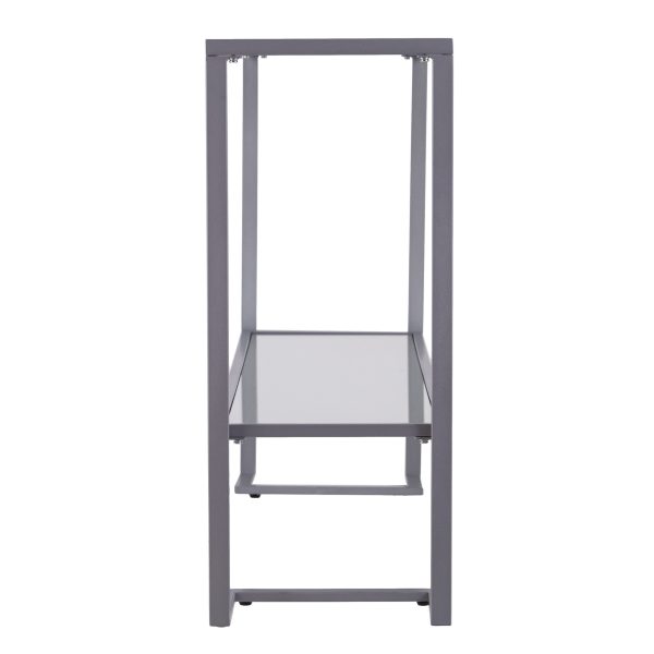 52" Clear and Silver Glass Sled Console Table With Shelves - Image 3