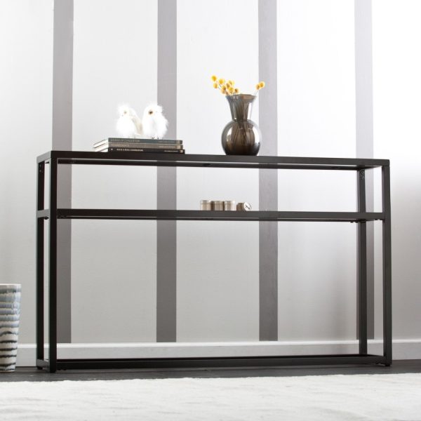 50" Black Glass Frame Console Table With Shelves - Image 4