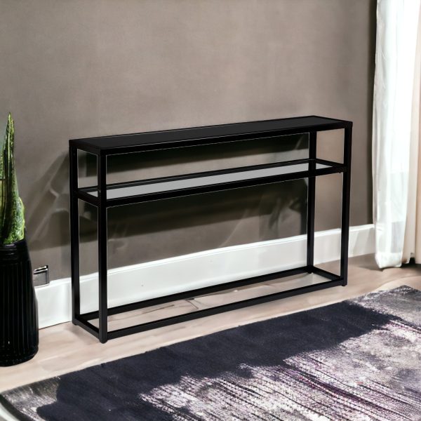 50" Black Glass Frame Console Table With Shelves - Image 2