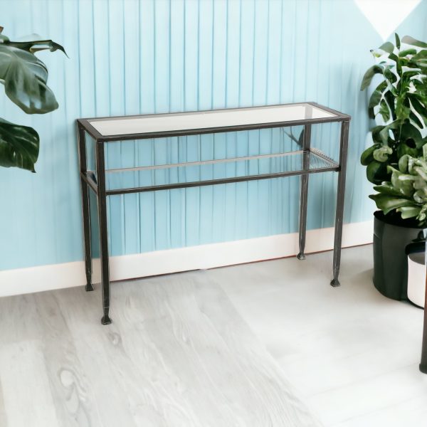 43" Clear and Black and Silver Glass Distressed Console Table With Storage - Image 2