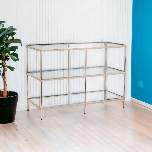 42" Clear and Gold Glass Mirrored Frame Console Table With Shelves - Image 3