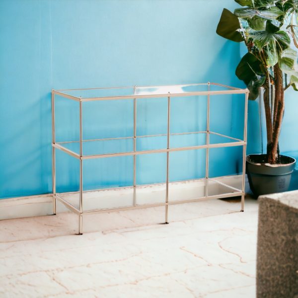 42" Clear and Gold Glass Mirrored Frame Console Table With Shelves - Image 2