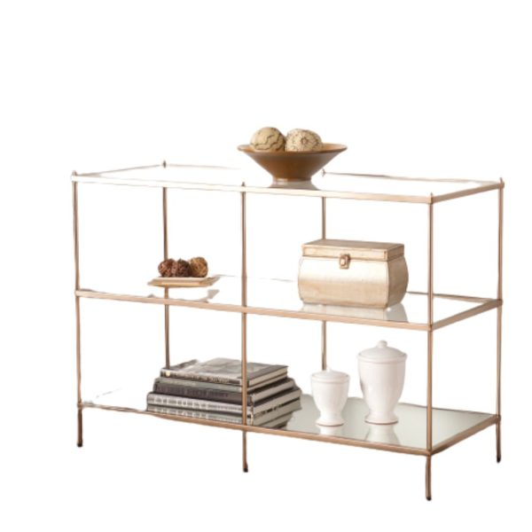 42" Clear and Gold Glass Mirrored Frame Console Table With Shelves - Image 4