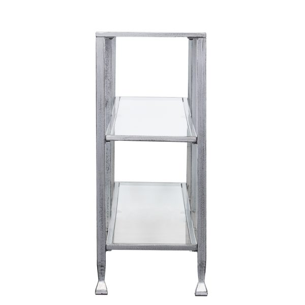 49" Clear and Silver Glass Distressed Frame Console Table With Shelves - Image 4