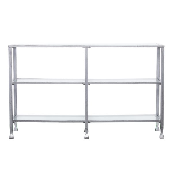 49" Clear and Silver Glass Distressed Frame Console Table With Shelves - Image 2