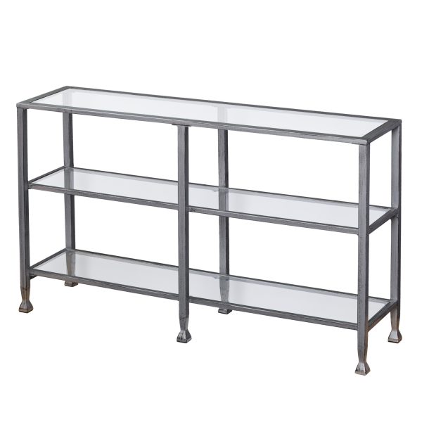 49" Clear and Silver Glass Distressed Frame Console Table With Shelves - Image 3