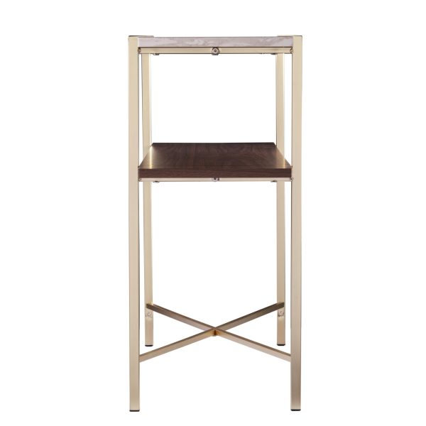 47" Beige and Gold Faux Marble Frame Console Table With Shelves - Image 2