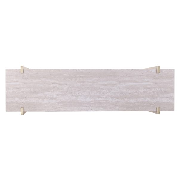 47" Beige and Gold Faux Marble Frame Console Table With Shelves - Image 3