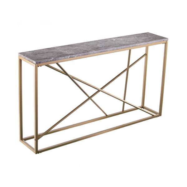 52" Gray and Gold Faux Marble Frame Console Table - Image 2