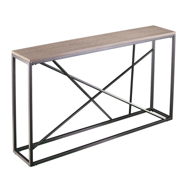 52" Taupe and Gray Faux Stone Frame Console Table - Image 2
