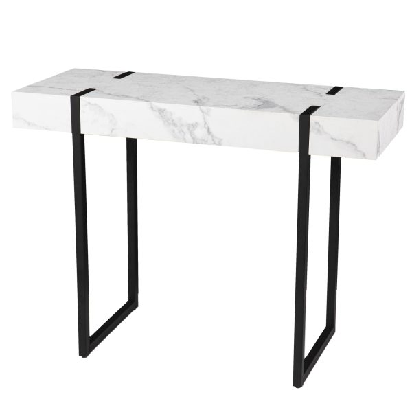 39" White and Black Faux Marble Sled Console Table - Image 3