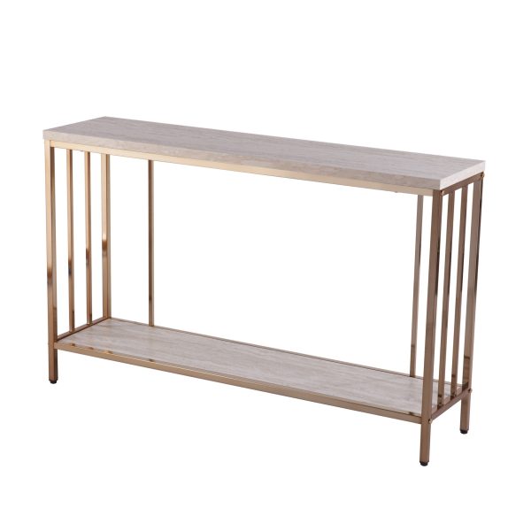 48" Champagne and Gold Faux Stone Floor Shelf Console Table With Storage - Image 2