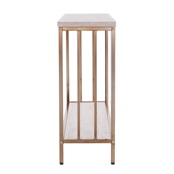 48" Champagne and Gold Faux Stone Floor Shelf Console Table With Storage - Image 3