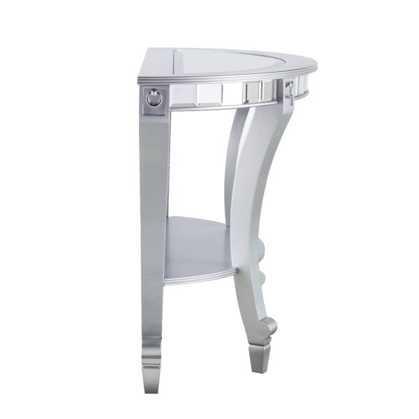46" Silver Mirrored Glass Half Circle Console Table With Storage - Image 2