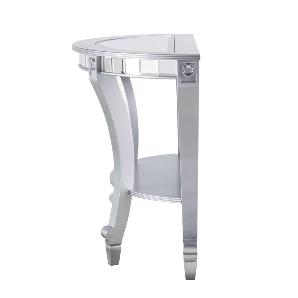 46" Silver Mirrored Glass Half Circle Console Table With Storage - Image 3