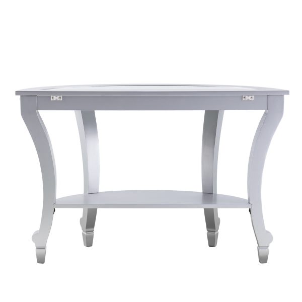 46" Silver Mirrored Glass Half Circle Console Table With Storage - Image 4