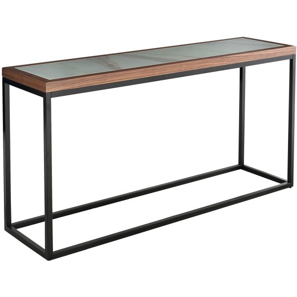 59" Brown White and Black Genuine Marble Frame Console Table - Image 3