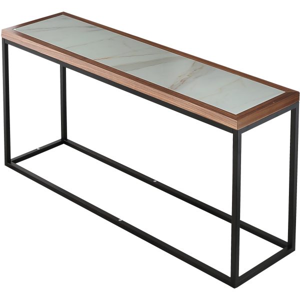59" Brown White and Black Genuine Marble Frame Console Table - Image 4