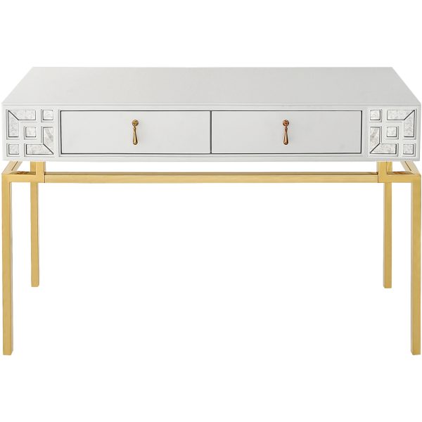 47" White and Gold Mirrored Console Table And Drawers - Image 2