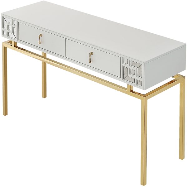 47" White and Gold Mirrored Console Table And Drawers - Image 3