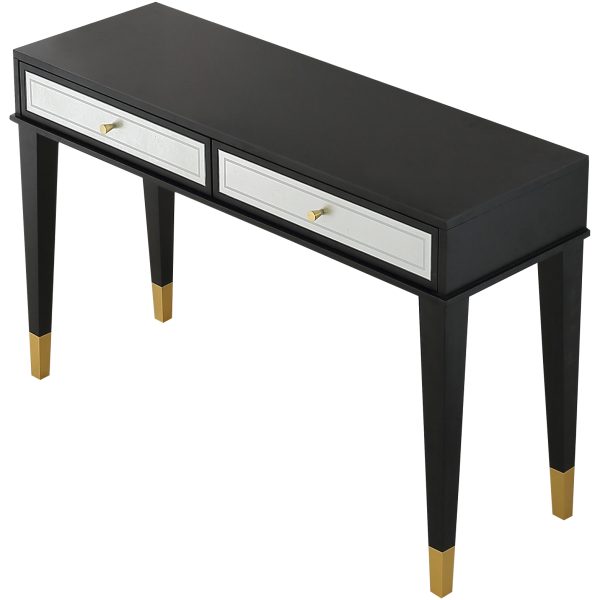 47" Black Silver and Gold Wood Console Table And Drawers - Image 3