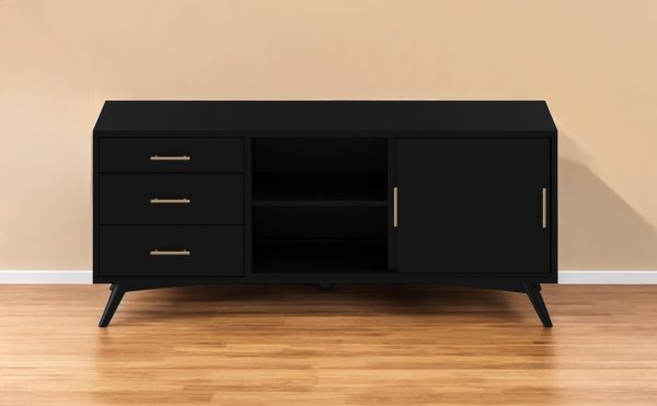 64" Black Mahogany Solids Okoume And Veneer Open Shelving TV Stand - Image 2