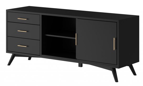 64" Black Mahogany Solids Okoume And Veneer Open Shelving TV Stand - Image 4